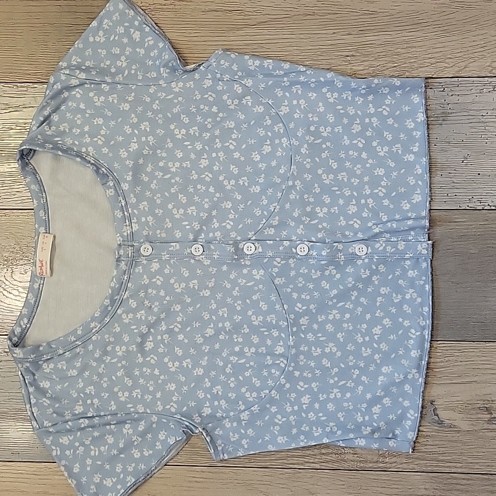 ROMWE Ditsy Floral Frill Blue Crop Top